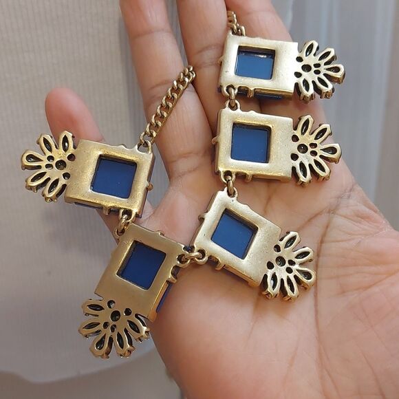 J.crew Blue and Clear Crystals Gold Tone Statement Necklace - Picture 6 of 6